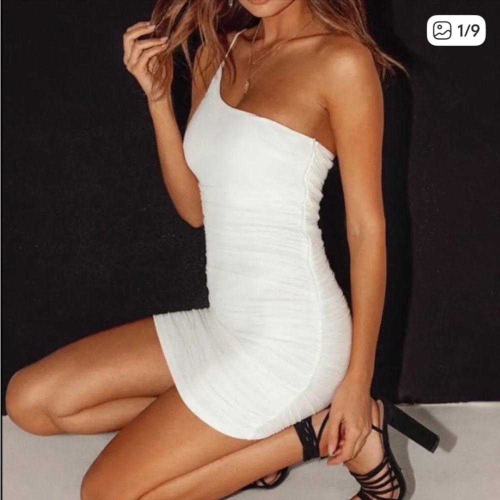 One Shoulder White Draped Dress